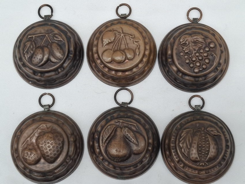 Set of Antique Miniature Copper Food Molds – Tinned Interiors – Dollhouse Scale (1 of 3)