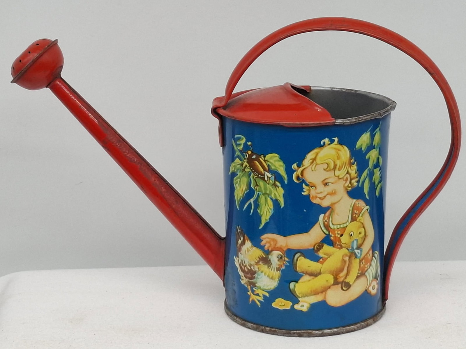 Vintage Child’s Tin Toy Watering Can – Lithographed – Circa 1930s (1 of 2)