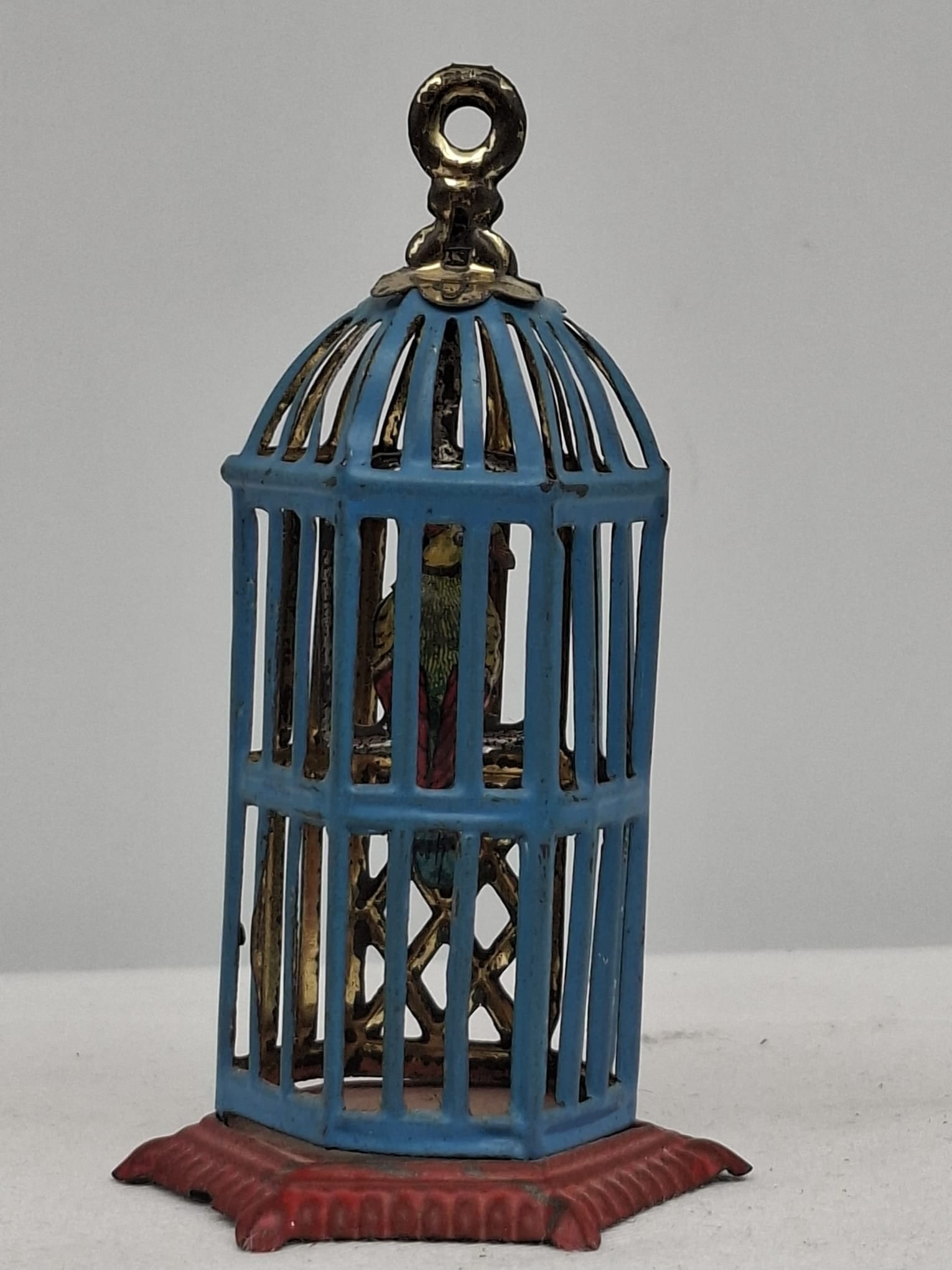 German Tin Penny Toy Parrot in Cage by Meier, Circa 1910 (1 of 4)