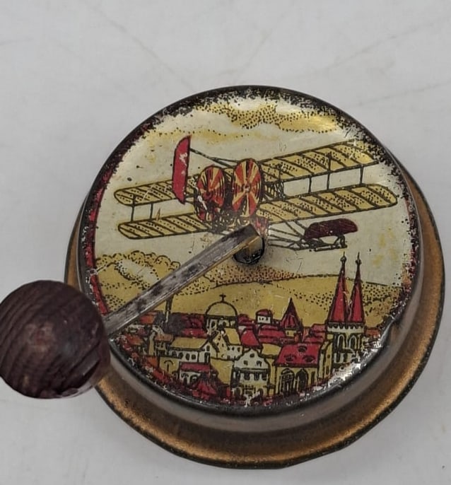 Antique Musical Tin Penny Toy with Early Biplanes, Working, Circa 1910 (1 of 3)