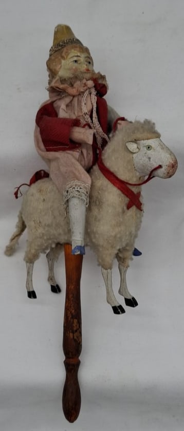 Rare German Mixed-Media Toy Figure, Sonnenberg Region, Wood, Papier-Mâché & Dresden Trim, 1890s (1 of 11)