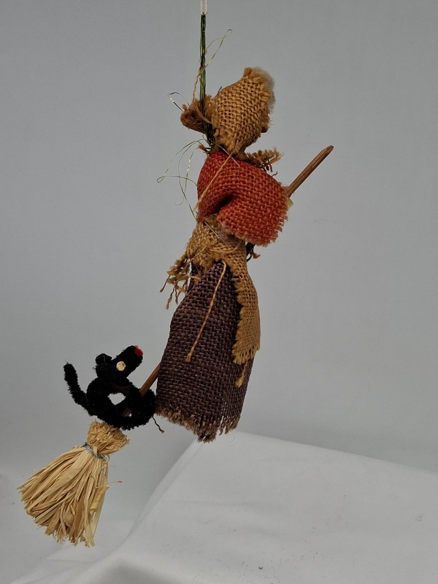 Mid-20th Century Halloween Witch on Broom with Black Cat – Large Figural Decoration (1 of 6)