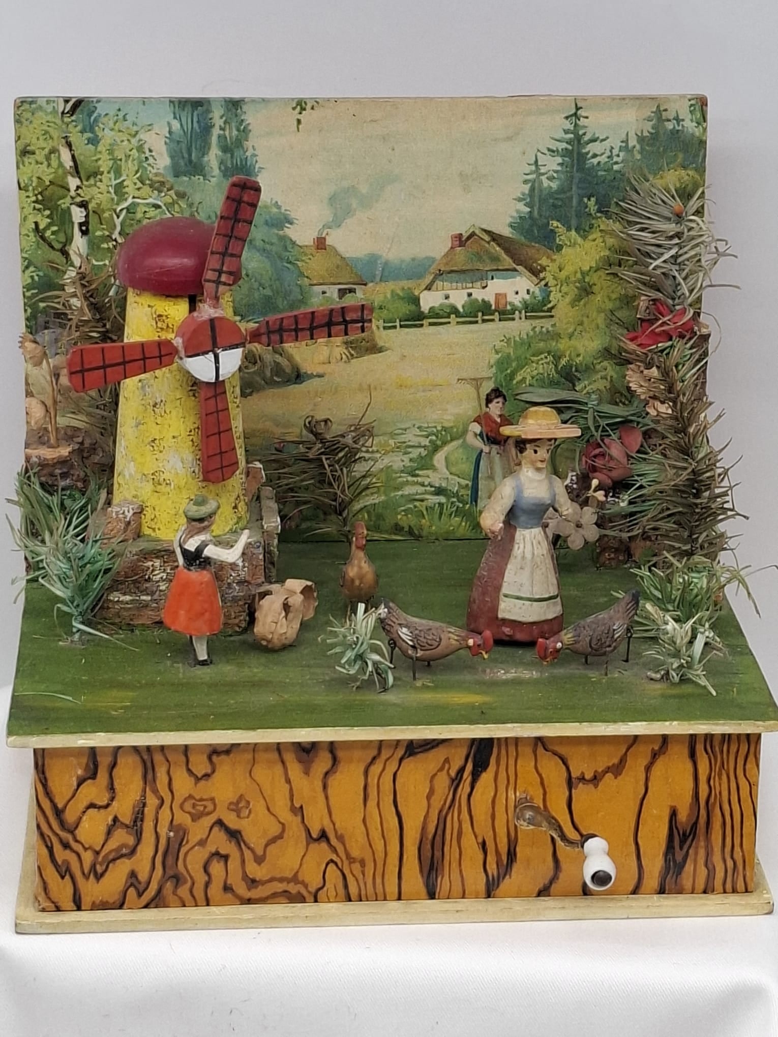 Rare Erzgebirge Mandeville Automaton with Music Box, Circa 1890 – Animated Figures & Windmill (1 of 13)