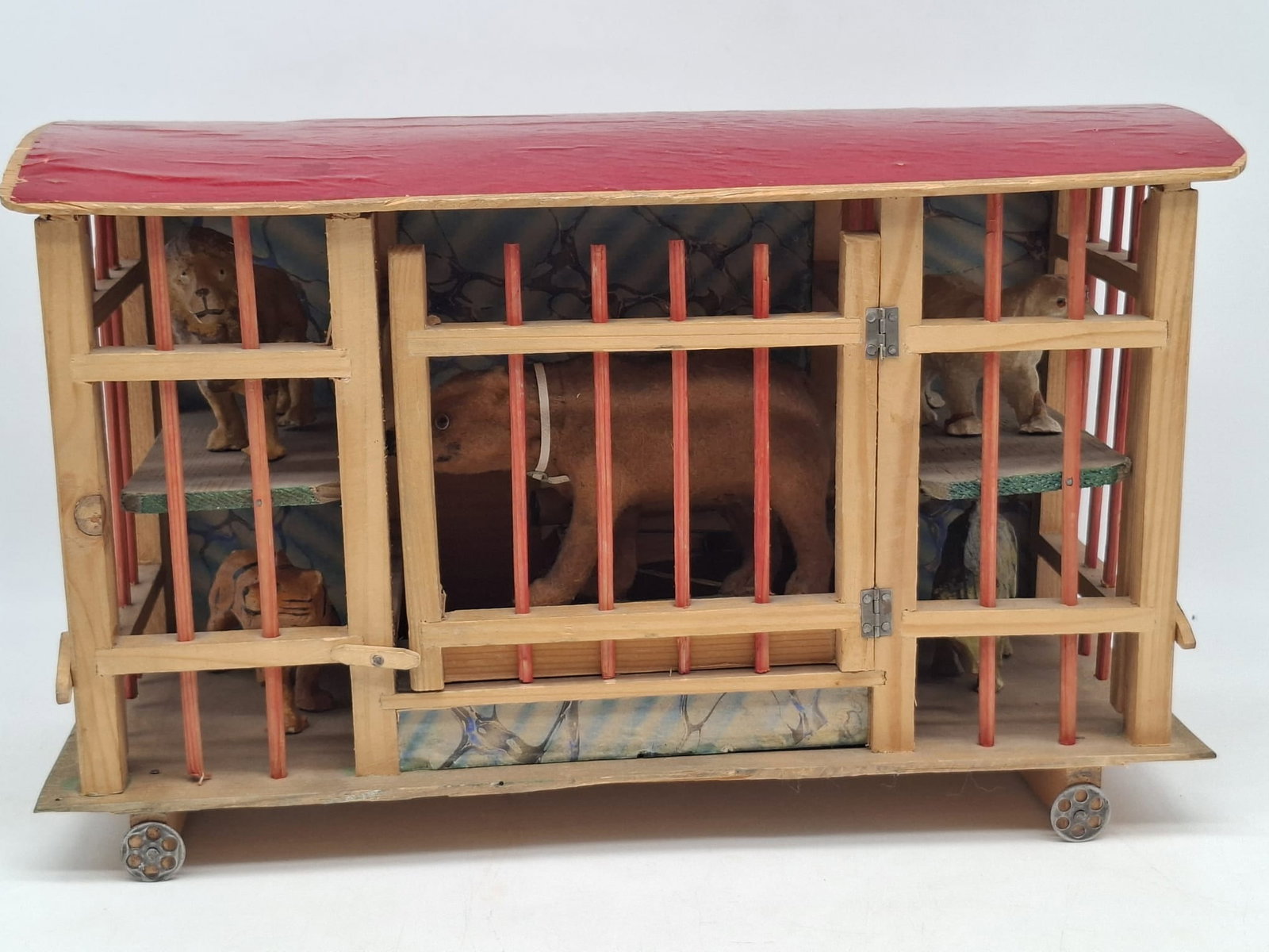 Antique Circus Cage Pull Toy with Growling Bear, Papier-Mâché Animals, Circa 1900 – (1 of 8)