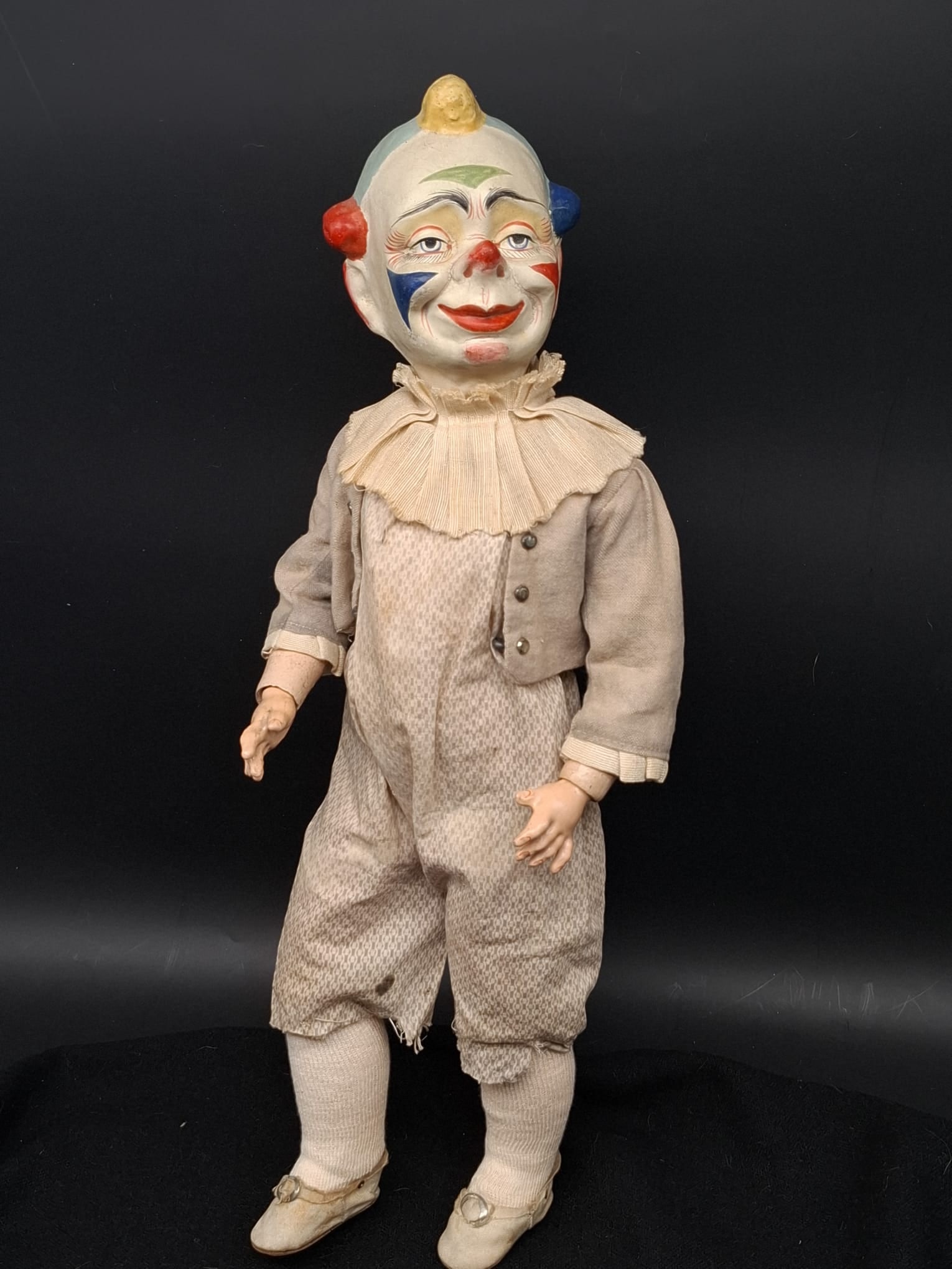 Unusual Antique Paper Mâché Clown Doll in Original Costume, c.1900 (1 of 9)