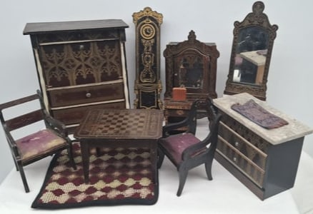 Fine Collection of German Biedermeier Dollhouse Furniture with Gilt Stencil Decoration, 19th Century (1 of 15)