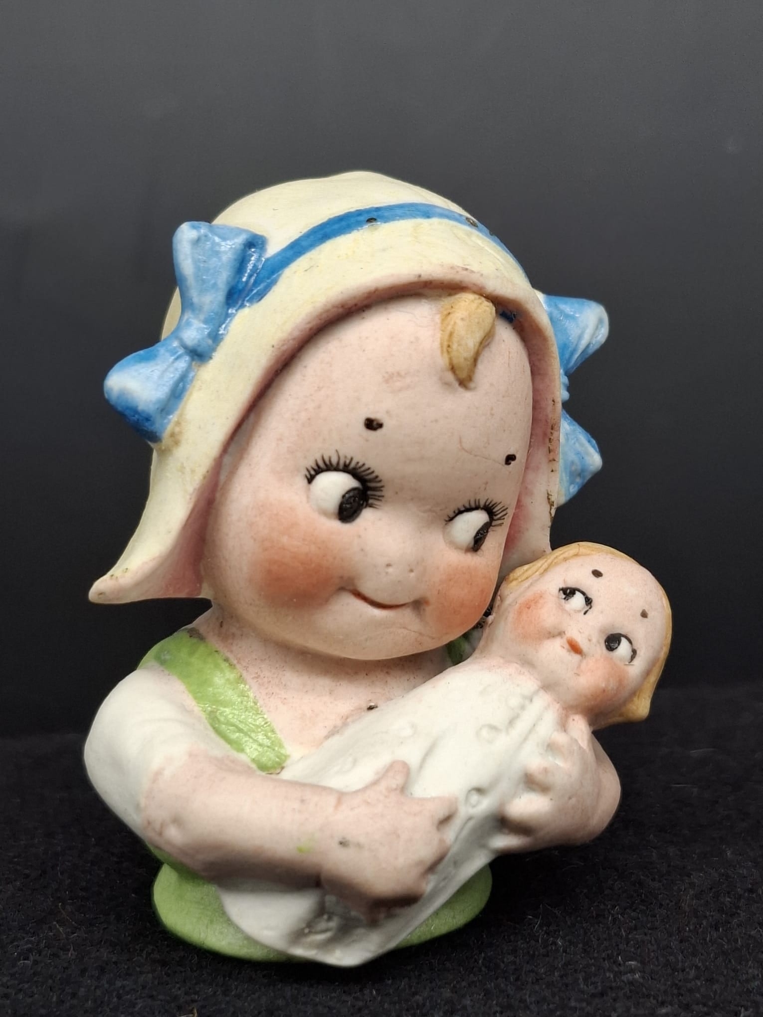 Unusual German Comic Half Doll Pincushion Figure Holding Baby, Pre-WWII (1 of 5)