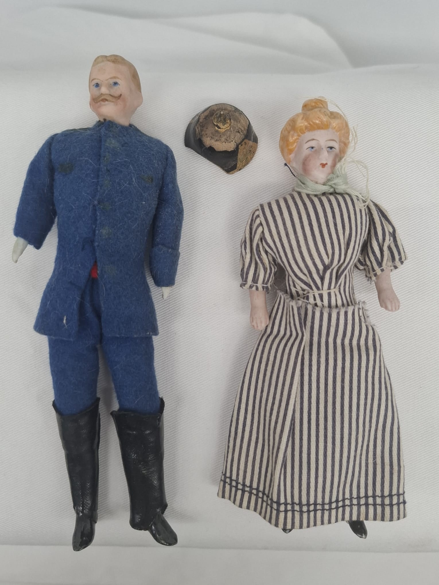 Pair of German Edwardian Bisque Dollhouse Dolls in Original Clothing, c. 1900 (1 of 4)