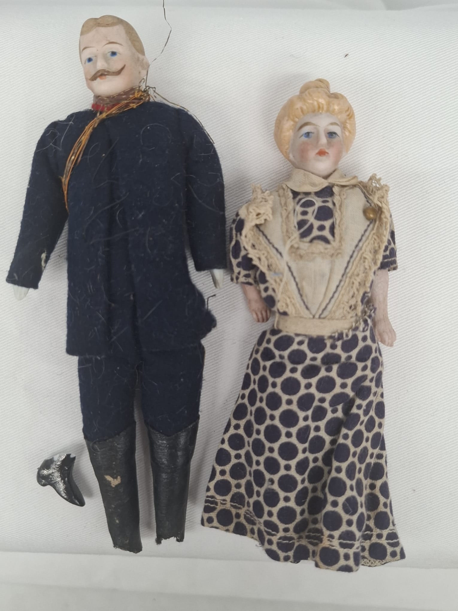 Pair of German Edwardian Bisque Dollhouse Dolls in Original Clothing, c. 1900 (1 of 5)