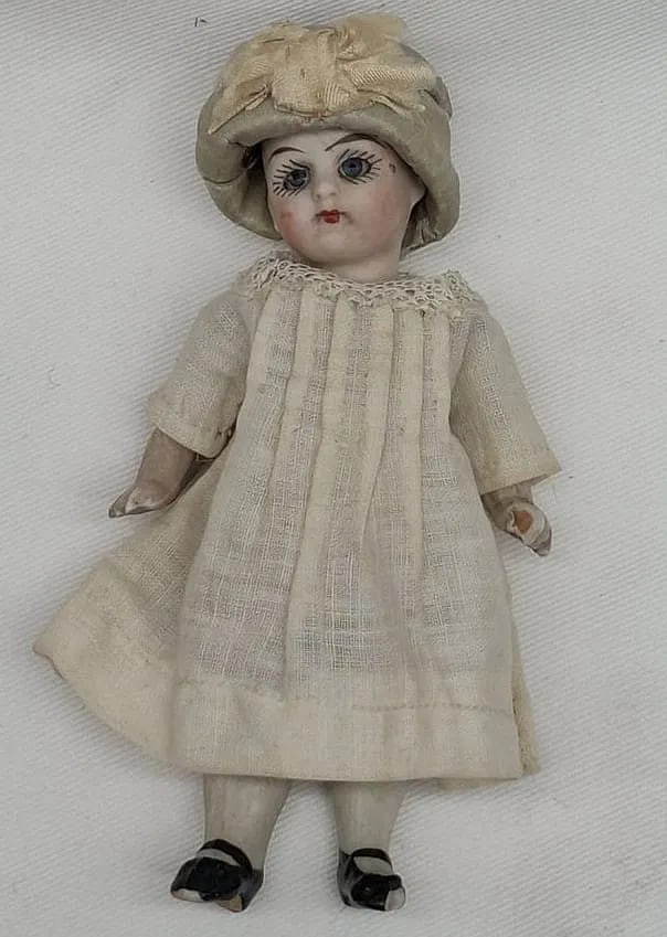 German Edwardian Bisque Dollhouse Dolls in Original Clothing, c. 1900 (1 of 4)