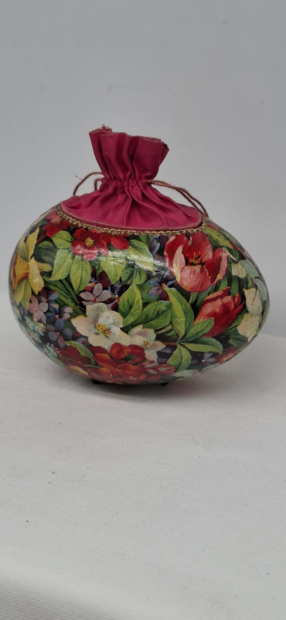 Exceptional Antique Easter Egg Candy Container with Silk Drawstring Top, Circa 1900 - 3