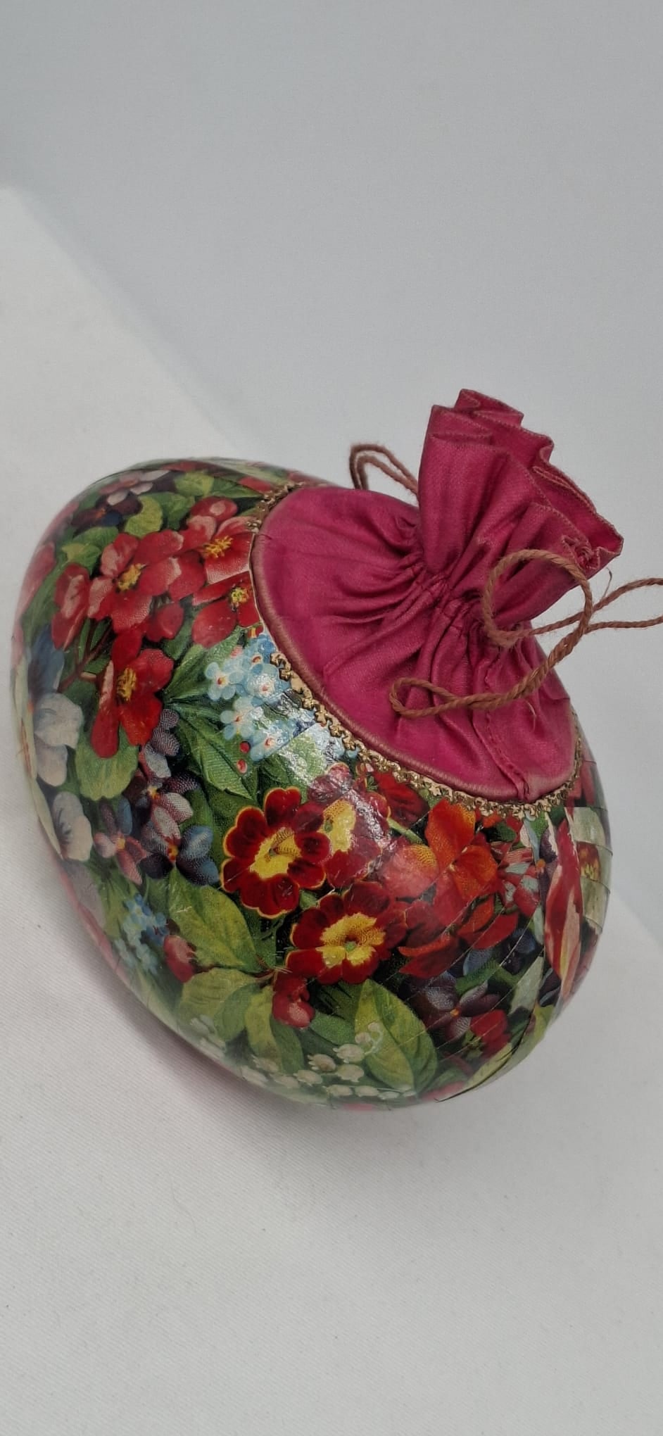 Exceptional Antique Easter Egg Candy Container with Silk Drawstring Top, Circa 1900 - 5