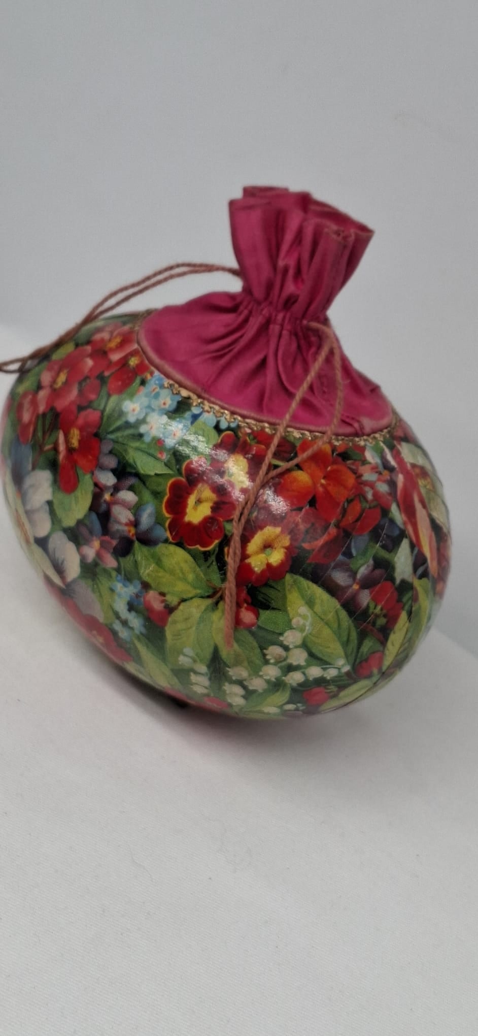 Exceptional Antique Easter Egg Candy Container with Silk Drawstring Top, Circa 1900 - 6