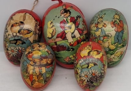 Collection of Antique German Cardboard Easter Eggs, Interwar Period, Circa 1920s–1930s (1 of 7)