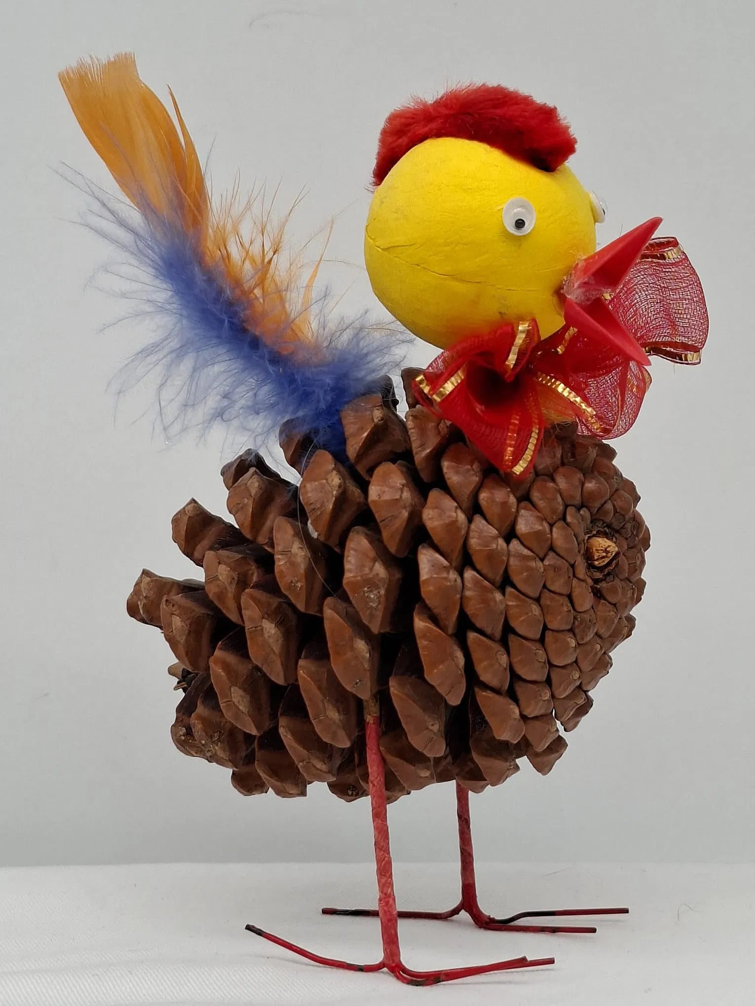 Large Pinecone Chicken with Spun Cotton Head – Vintage Easter Decoration, c. Mid-20th Century (1 of 4)