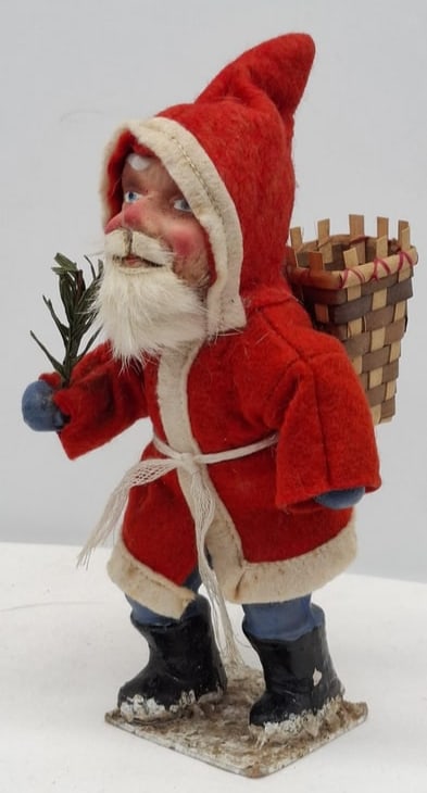 Antique German Papier-Mâché Father Christmas Candy Container with Wicker Basket, Early 20th (1 of 5)