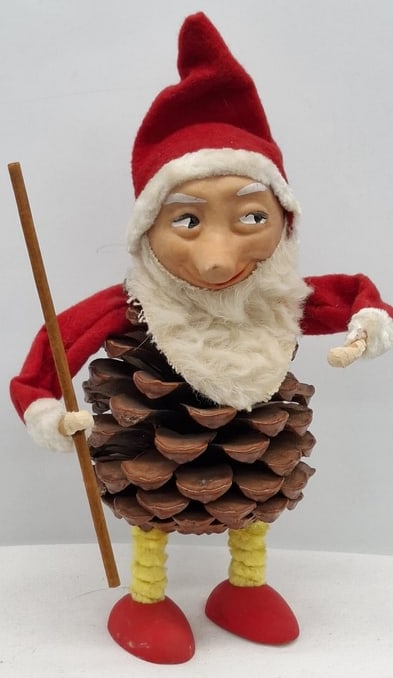 Large Mid-Century Pinecone Christmas Elf Decoration 9 inches (1 of 4)