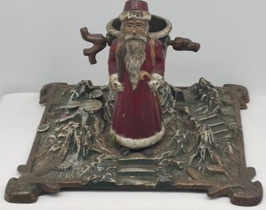 Antique German Cast Iron Christmas Tree Stand with Santa Claus Figure, Original Paint, Circa 1900 (1 of 9)