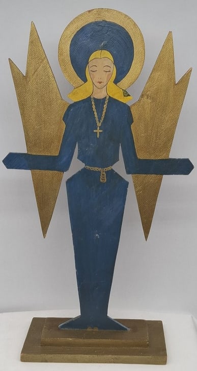Large Art Deco Wooden Christmas Angel Cutout Figure, Hand-Painted, Circa 1920s–1930s (1 of 3)