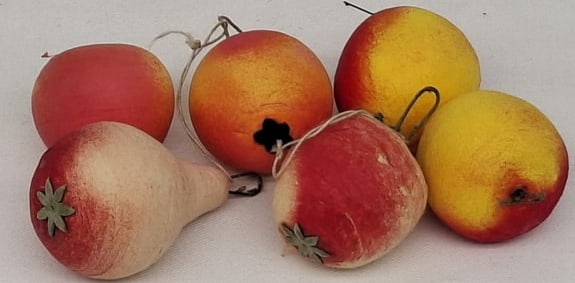 Six Antique Spun Cotton Christmas Feather Tree Ornaments, Germany, Early 20th Century (1 of 3)