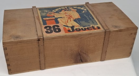 Rare French "Delivery from Santa Claus" Wooden Christmas Crate with Toys, Interwar Period, Circa 192 (1 of 8)