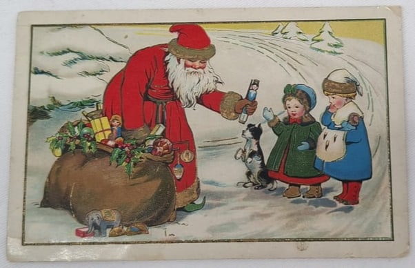Antique German Santa Claus Christmas Postcard, c. 1900, Exceptional Holiday Illustration (1 of 2)