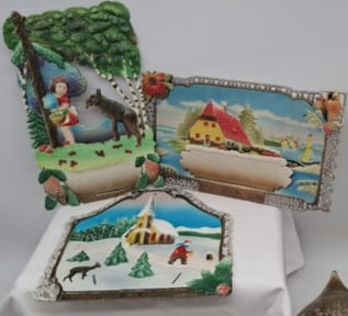 Three Large Embossed German Christmas Die-Cuts, Interwar Period, Colorful Holiday Decorations (1 of 4)