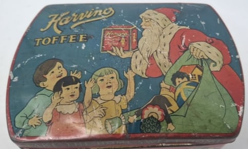 Circa 1920 Harving Toffee Tin with Santa Claus Lid, Made in England (1 of 4)