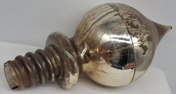 Large Antique Mercury Glass Flag Pole Finial “National,” Embossed Collar (1 of 4)