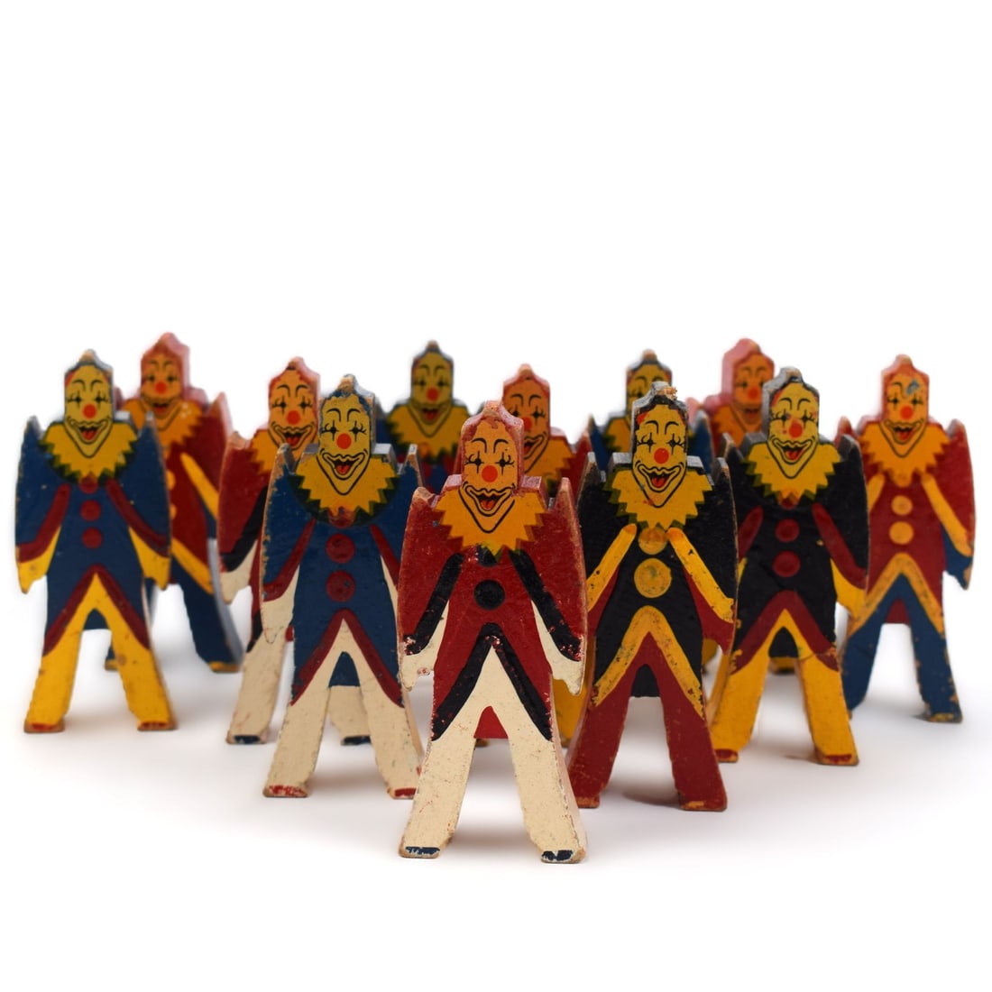 Set of Twelve Painted Wooden Clown Stacking Figures, Circa 1960 (1 of 3)