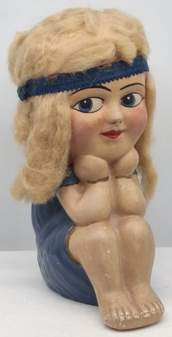 Art Deco Carnival Chalk Doll with Mohair Wig – All Original, Circa 1920s–1930s (1 of 5)