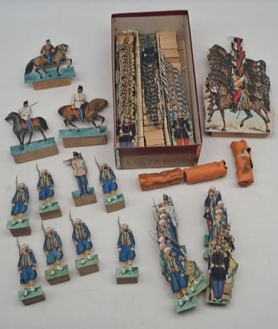 Exceptional Mid-19th Century Schutz French Hand-Colored Paper Soldiers in Original Box, 110 figures (1 of 9)