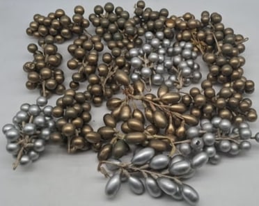 Group of 18 German Blown Glass Grape & Berry Clusters, Silver and Gold, Circa 1920 (1 of 7)