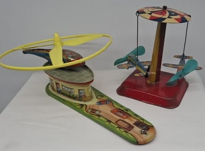 German Tin Airplane Carousel and West German Helicopter Toy Group, Mid-20th Century (1 of 4)