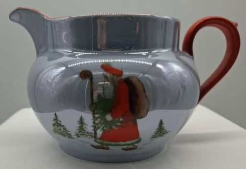 Santa Porcelain Milk Pitcher - Czech 1918/1938: This a nice large pitcher to use on your Christmas Table, it is about 4 inches tall, blue luster finish