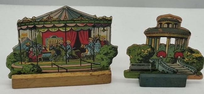 Embossed Cardboard Carousel + on Wood Base - Germany: this is a very nice little embossed figure, made in Germany before World War 2, he is about 2 3/4 inches tall, these were given away by retail stores in Germany for Christmas and Easter.