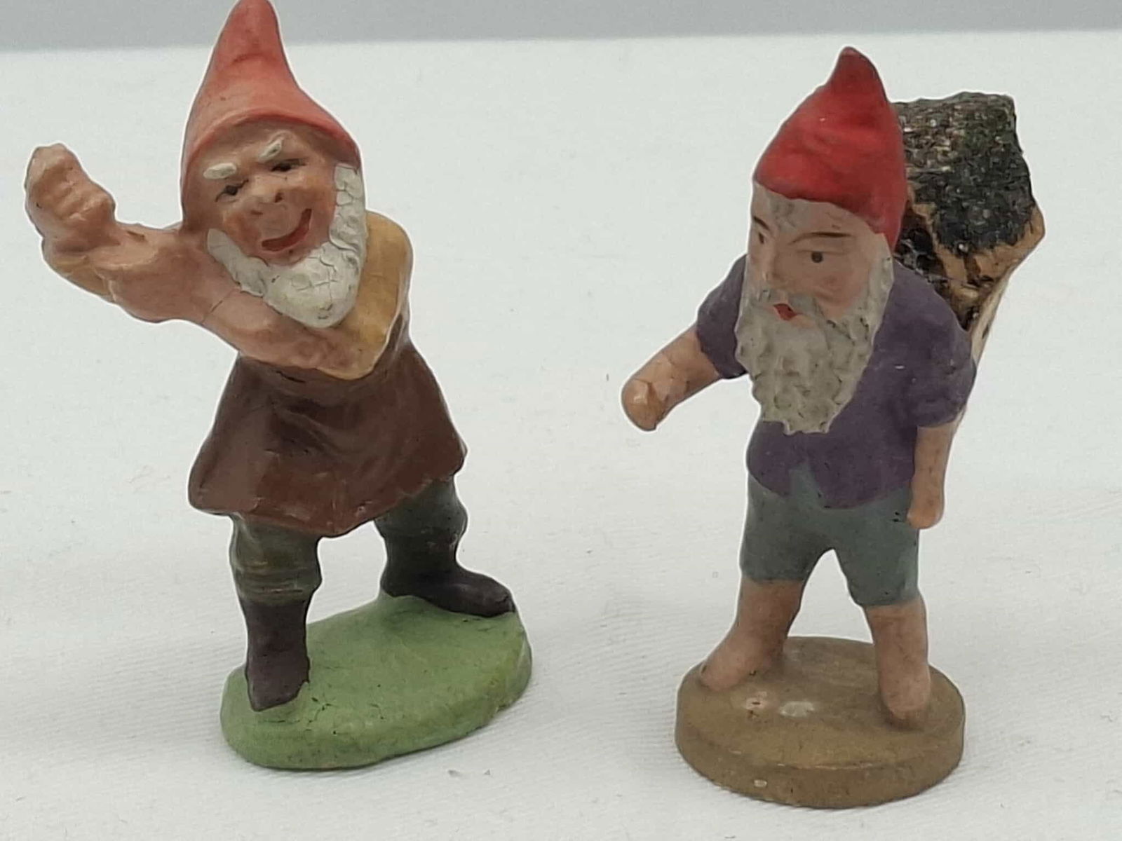 German Papier Mache Elves: Amazing detail on these little papier mache Elves, unmarked, but I'm sure they are German, about 2 inches tall