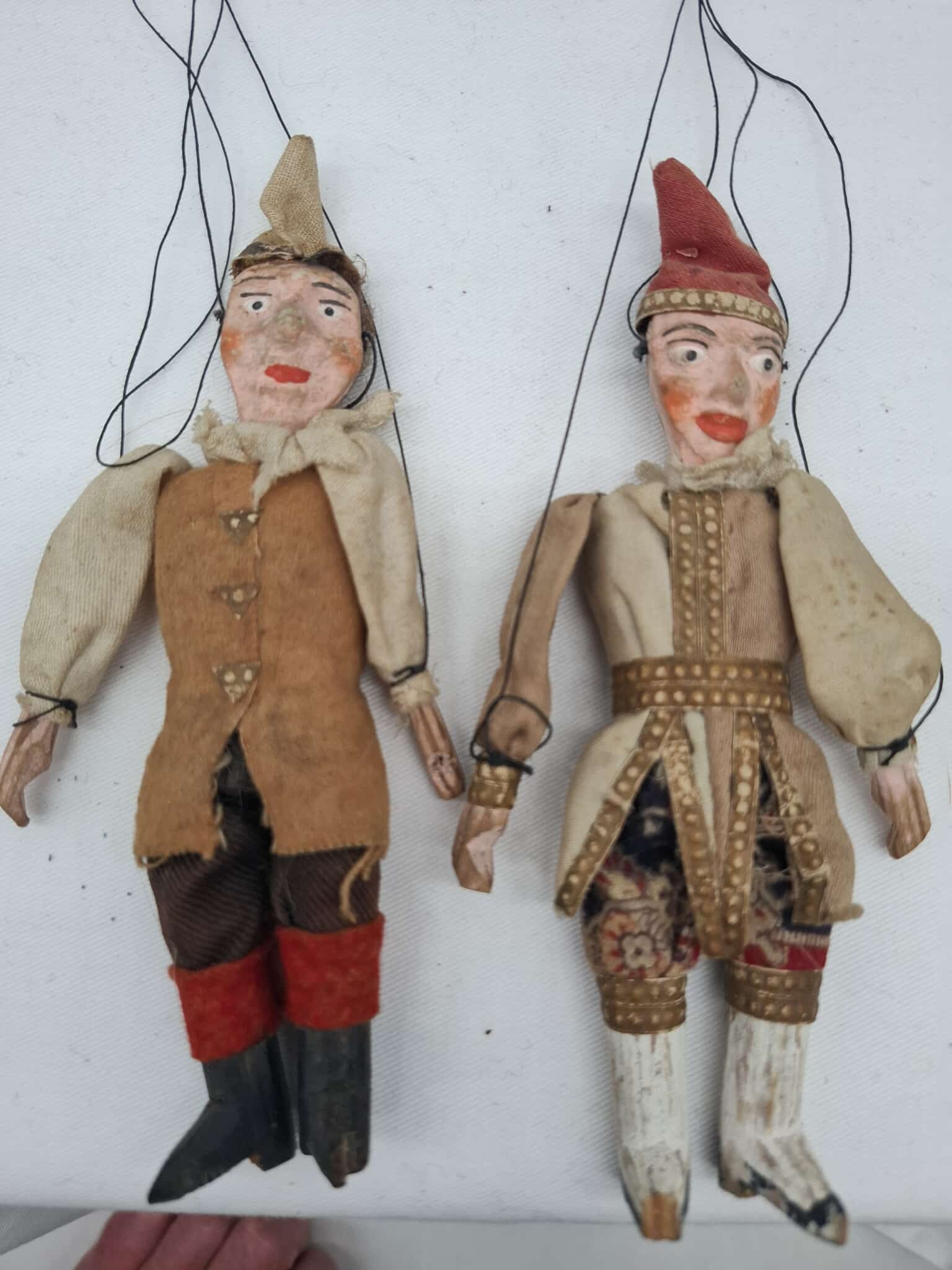 Pair Miniature Marionettes ~ Dresden Trim: a charming pair of tiny Marionettes, made in Germany late 19th century. about 3 inches tall