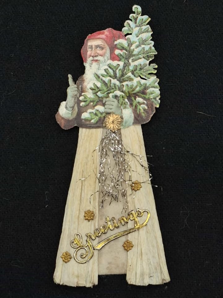 Crepe Paper Santa: A very nice old Crepe Paper Santa with a scrap face, about 5 inches tall