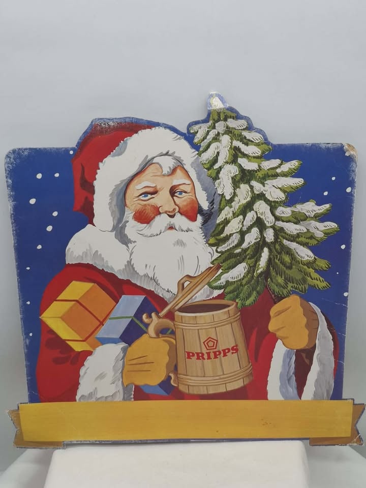 Pripps Beer Christmas Sign ~ Double Sided: a very nice sign made of cardboard, double sided, a very nice graphic of Santa Claus, about 12 inches tall