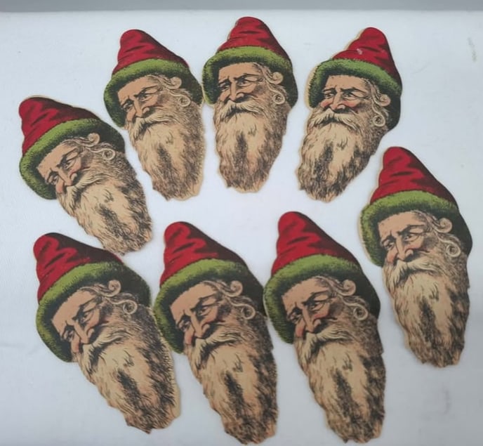 Santa Face Die Cut Scraps: very nice early Sanat Images, about 2 inches