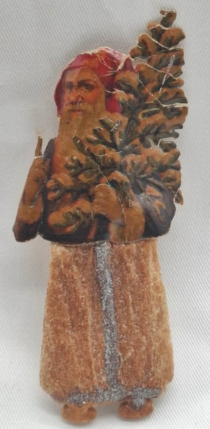 Cotton Santa Claus Christmas Tree Ornament: Nice old cotton Santa with a scrap face, about 4 inches tall