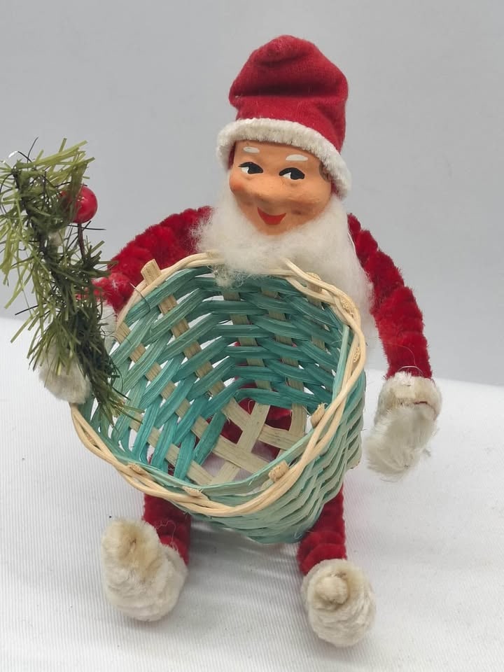 Chenille Santa with Candy Basket: This is a lovely little Santa with a candy container basket, about 4 inches tall