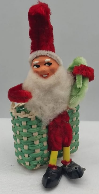 Chenille Santa with Candy Basket: This is a lovely little Santa with a candy container basket, about 4 inches tall