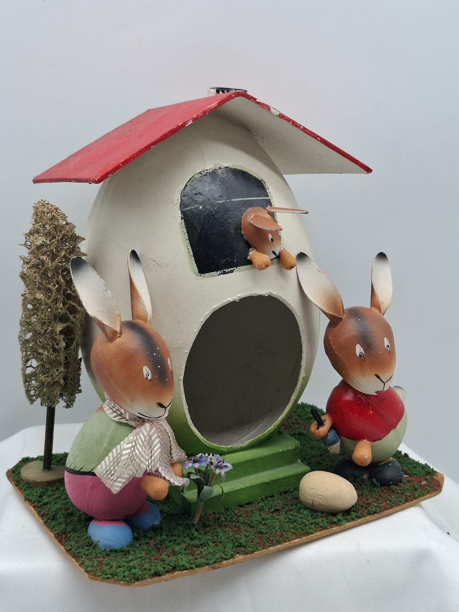 Easter Candy Store Window Display: this is a wonderful old Paper Mache Candy Store Window Display, it is about 12 inches tall, it is in what appears to be the original box,