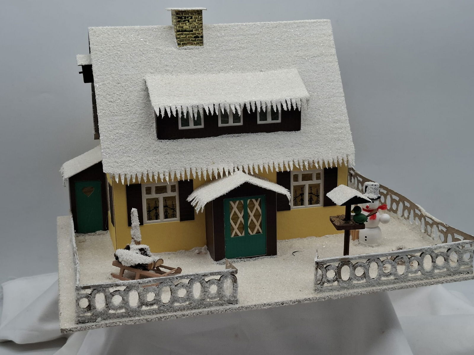 Large German Christmas Putz House ~ 11 inches tall: Nice old German Cardboard Putz Christmas house to put a candle in, about 11 inches tall