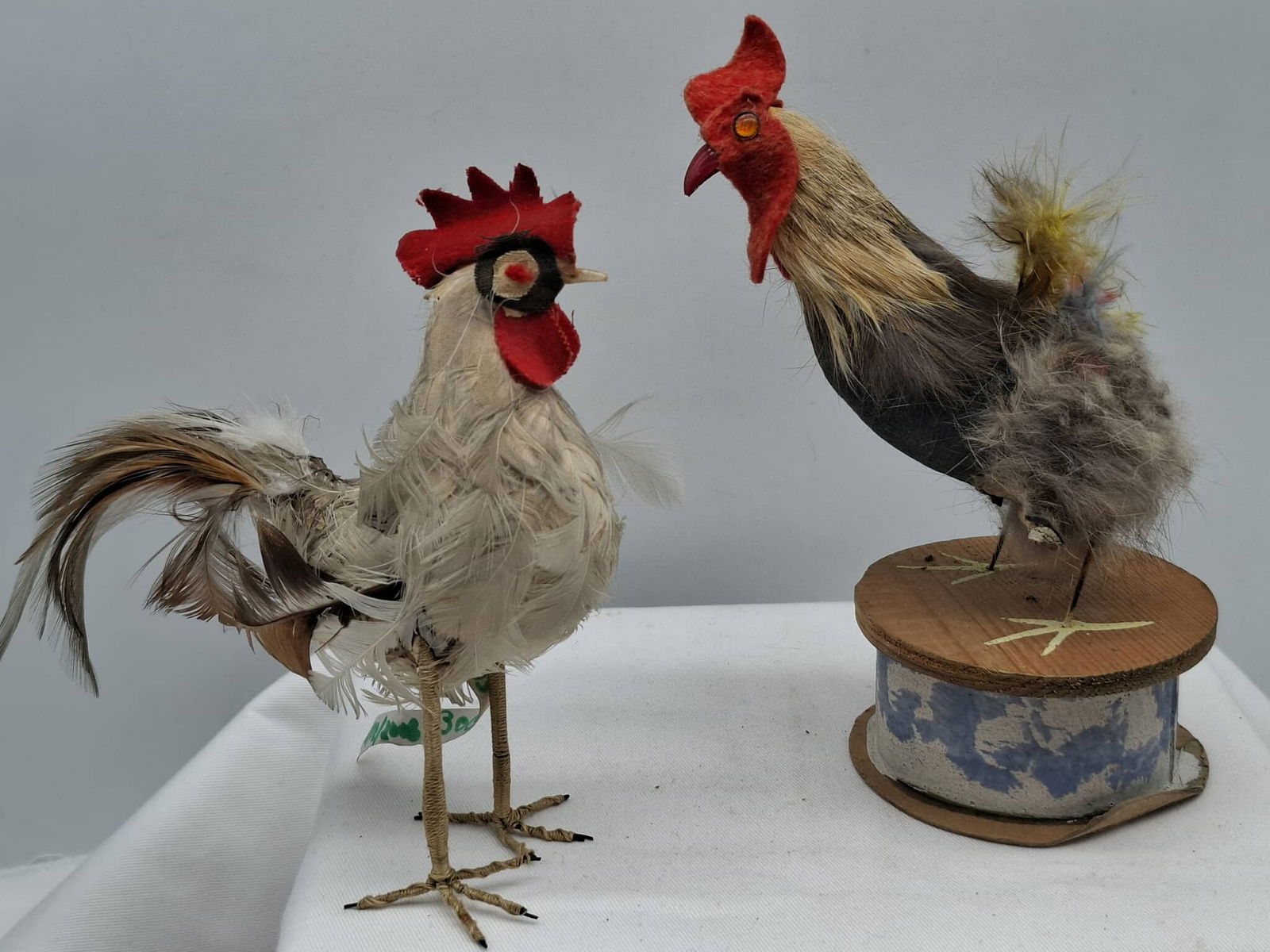 Chicken Candy Container +: a nice old German candy box with a chicken on it, also another old chicken figure,