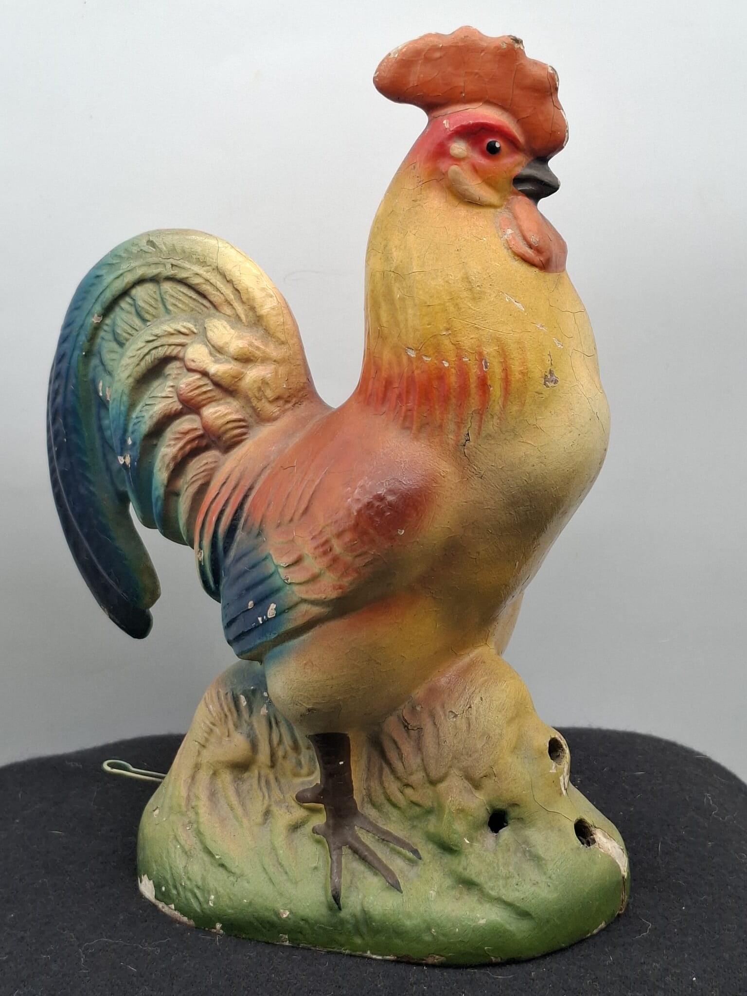Large Rooster Squeak Toy ~ Papier Mache: This is a great German papier mache squeak toy, about 12 inches tall, works and displays well,