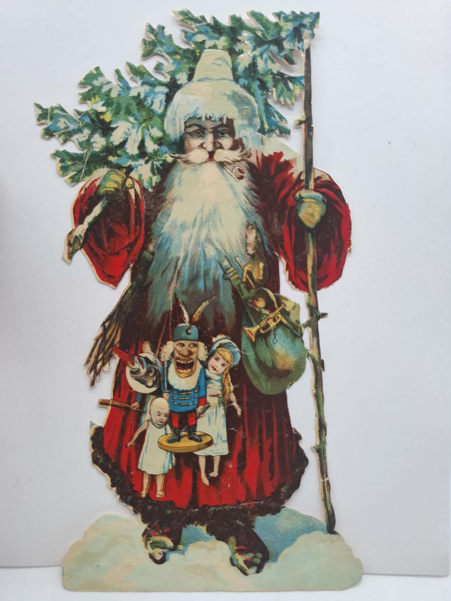Large Santa Scrap Die Cut: Very nice old German Santa scrap die cut, he is about 8 inches tall, great color and detail.
