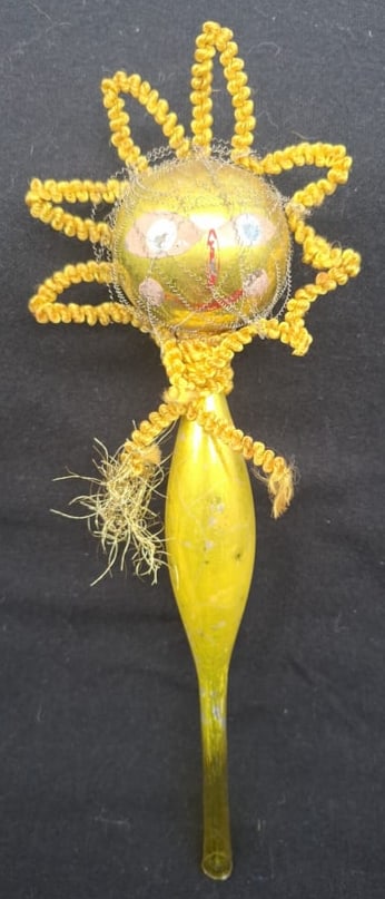 Sunburst Glass Christmas Treetop: This is a very unusual old glass and wire sunburst tree topper, about 12 inches tall,